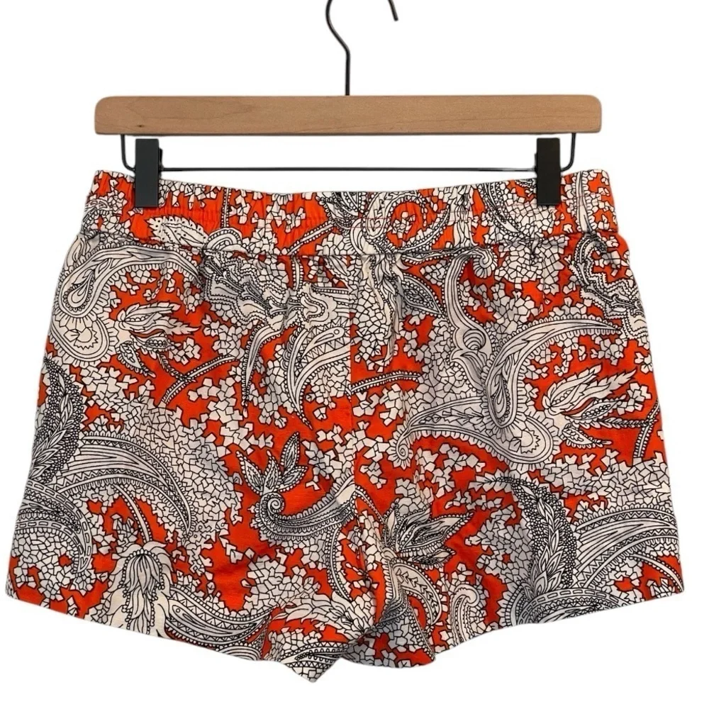 J. Crew Linen Blend Orange/White/Black Paisley Women's Shorts, 3” Inseam, Size 2